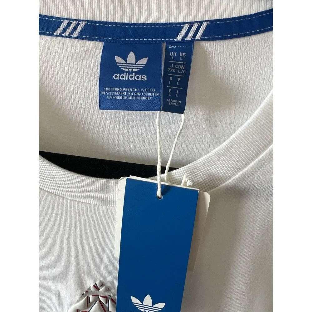 adidas Originals Men's L White Short Sleeve Crew Neck Trefoil Logo Graphic Tee